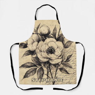 Rustic Floral Sketch with Calligraphy - Aged (9) Apron