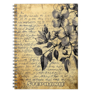 Rustic Floral Sketch with Calligraphy - Aged Notebook