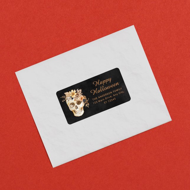 Rustic Floral Skull Halloween Label (Creator Uploaded)