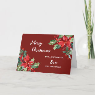 Rustic Floral Son & Family Merry Christmas Card