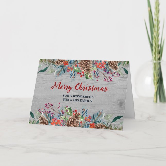 Rustic Floral Son & Family Merry Christmas Card (Front)