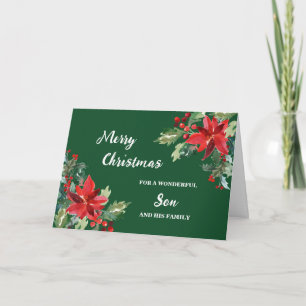 Rustic Floral Son & Family Merry Christmas Card