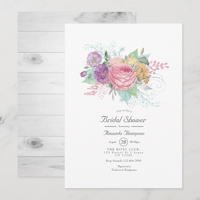 Rustic Floral Spring Bridal Shower Invitation (Front/Back)