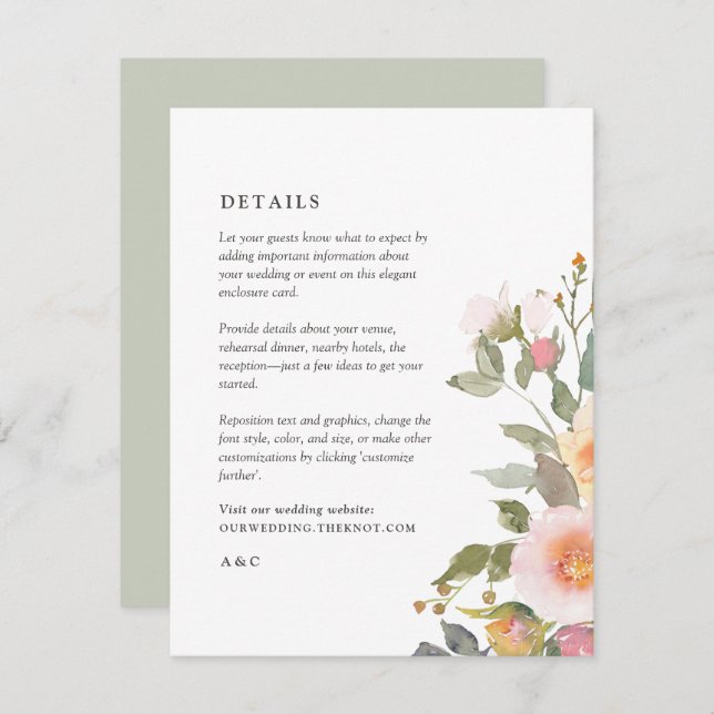 Rustic Floral Spring Wedding Details Enclosure Card (Front/Back)