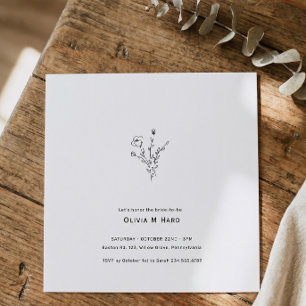 Rustic Floral Square Minimalist Bridal Shower Invitation