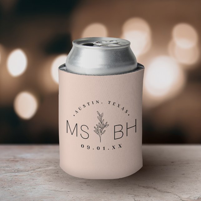 Rustic Floral Stem Wedding Monogram | Blush Can Cooler (Creator Uploaded)