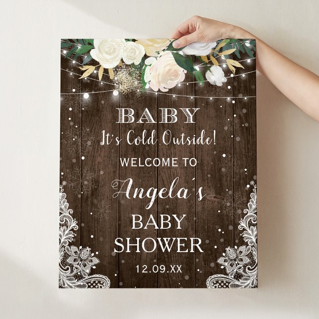 Rustic Floral String Lights Baby Its Cold Outside Poster (Creator Uploaded)