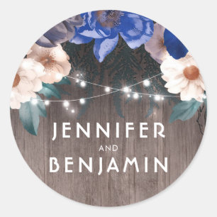 Rustic Floral String Lights Barn Navy Fall Wedding Classic Round Sticker