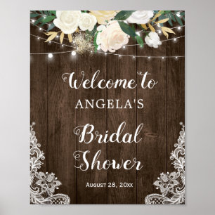 Rustic Floral String Lights Bridal Shower Sign