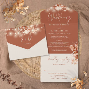 Rustic Floral String Lights Details Fall Wedding All In One Invitation