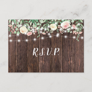 Rustic Floral String Lights entree choice RSVP Invitation