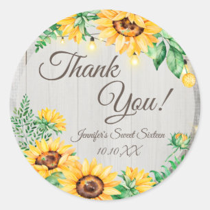 Rustic Floral String Lights Thank You Classic Round Sticker