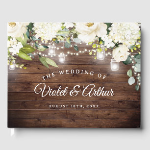 Rustic Floral String Lights Wedding Guest Book