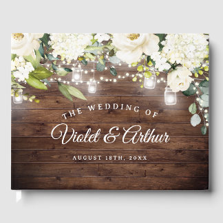 Rustic Floral String Lights Wedding Guest Book