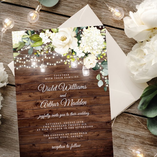 Rustic Floral String Lights Wedding Invitation (Creator Uploaded)