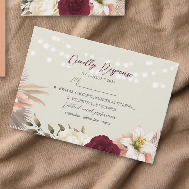 Rustic Floral String Lights Wedding RSVP Card (Creator Uploaded)