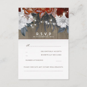 Rustic Floral String Lights Wedding RSVP Cards