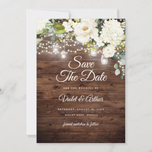 Rustic Floral String Lights Wedding Save The Date  Invitation