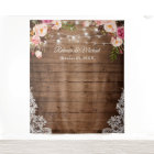 Rustic Floral String Lights Wood Wedding Backdrop