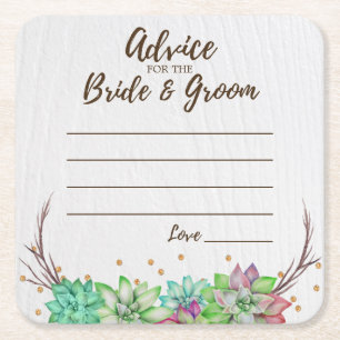 Rustic Floral Succulent Advice for Bride & Groom Square Paper Coaster