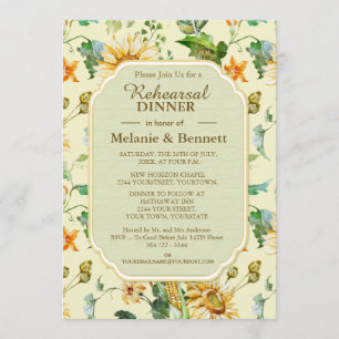 Rustic Floral Sunflower Botanical Rehearsal Dinner Invitation
