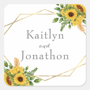 Rustic Floral Sunflower Greenery Geometric Square Sticker