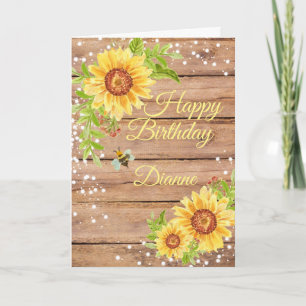Rustic Floral Sunflower Personalised Birthday Card