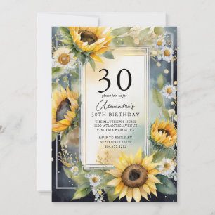 Rustic Floral Sunflower Script 30th Birthday  Invitation
