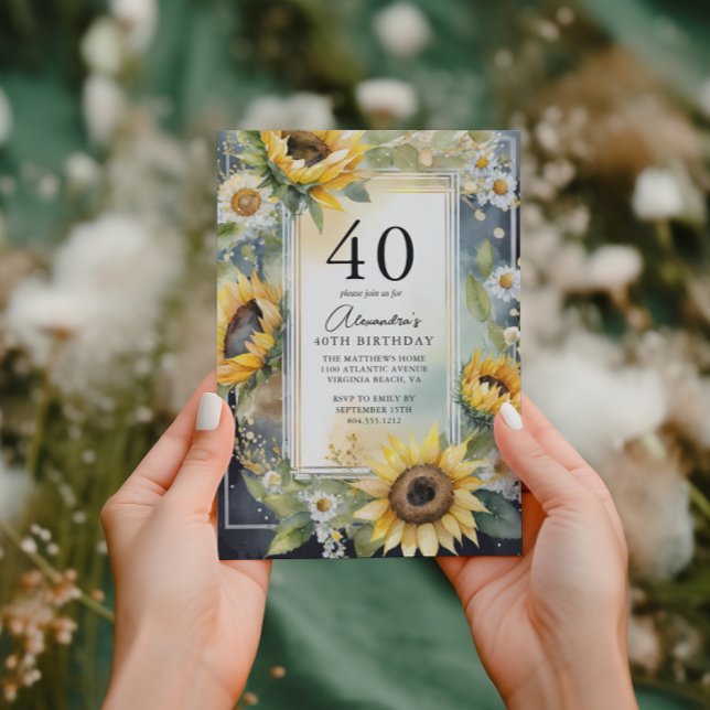 Rustic Floral Sunflower Script 40th Birthday  Invitation (Creator Uploaded)