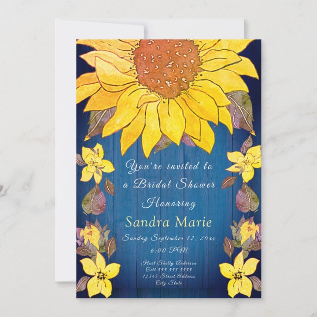 Rustic Floral  Sunflower Wedding Bridal Shower Invitation (Front)