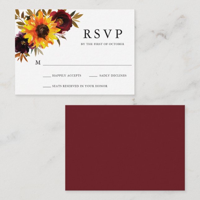 Rustic Floral Sunflower Wedding Mini RSVP Card (Front/Back)