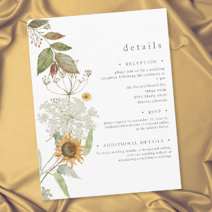 Rustic Floral Sunflower Wildflower Wedding Details Enclosure Card