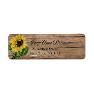 Rustic Floral Sunflower Wood Return Address Label