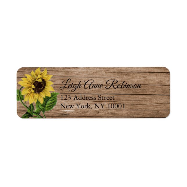 Rustic Floral Sunflower Wood Return Address Label (Front)