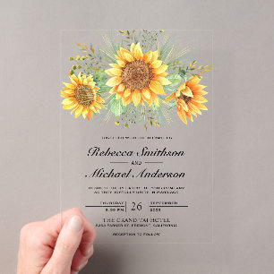 Rustic Floral Sunflowers Bouquet Wedding Acrylic Invitations