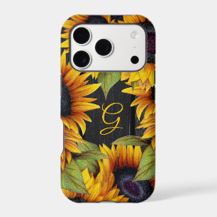 Rustic floral sunflowers yellow barn wood monogram