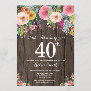 Rustic Floral Surprise 40th Birthday Invitation