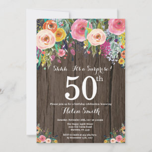 Rustic Floral Surprise 50th Birthday Invitation