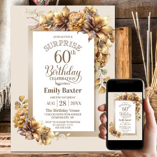 Rustic Floral Surprise 60th Birthday Party Invitation
