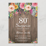 Rustic Floral Surprise 80th Birthday Invitation<br><div class="desc">Rustic Floral Surprise 80th Birthday Invitation for Women. Watercolor Floral Flower, Rustic Wood Background. Vintage Retro. Adult Birthday. Women Girl Lady Teen Teenage Bday Bash Invite. 13th 15th 16th 18th 20th 21st 30th 40th 50th 60th 70th 80th 90th 100th. Any Age. For further customisation, please click the "Customise it" button...</div>