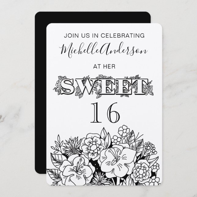 Rustic Floral Sweet Sixteen Invitation (Front/Back)