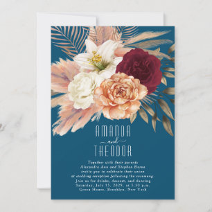 Rustic Floral Teal Wedding Reception Invitation