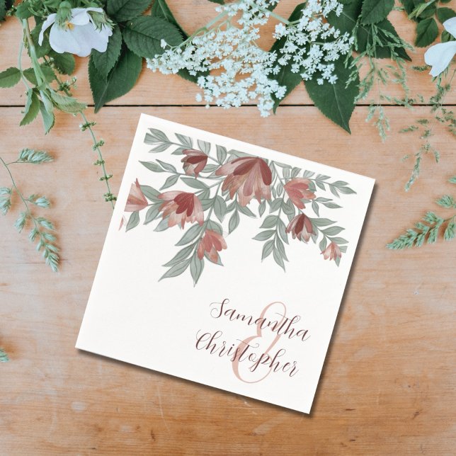Rustic Floral Terracotta & Foliage Wedding Napkin (Creator Uploaded)