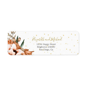 Rustic Floral Terracotta Gold Elegant Modern Return Address Label
