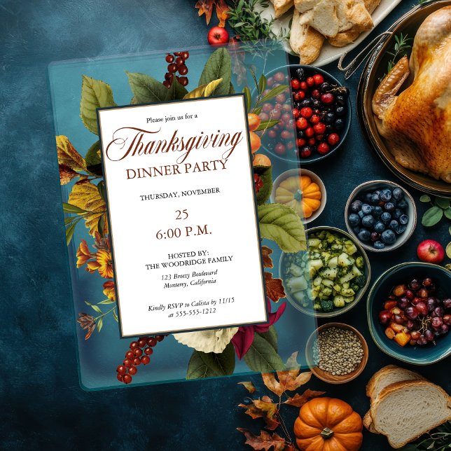 Rustic Floral Terracotta |Teal Thanksgiving Dinner Acrylic Invitations (Creator Uploaded)