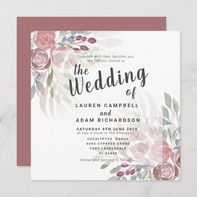 Rustic Floral Terracotta Wedding Invitation (Front/Back)