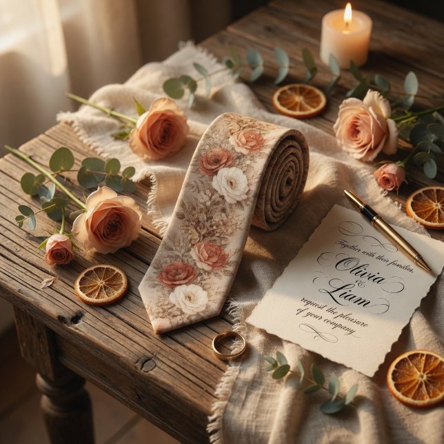 Rustic Floral Terracotta Wild Rose Wedding Tie (Creator Uploaded)