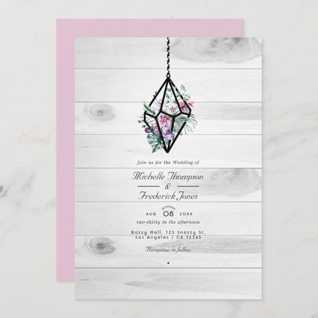  Rustic Floral Terrarium QR Code Garden Wedding Invitation (Front/Back)