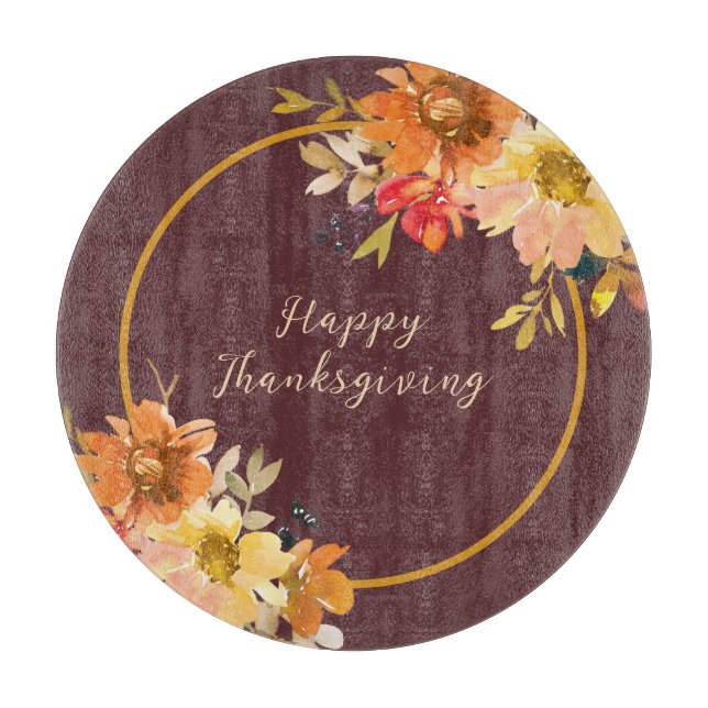 Rustic Floral Thanksgiving Cutting Board (Front)
