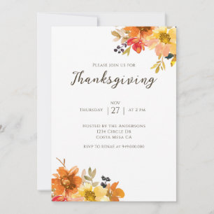 Rustic Floral Thanksgiving Dinner  Invitation